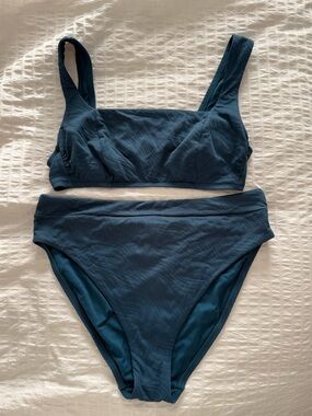 Shade & Shore Teal High Rise Bikini Set Top Large Bottom XL Textured